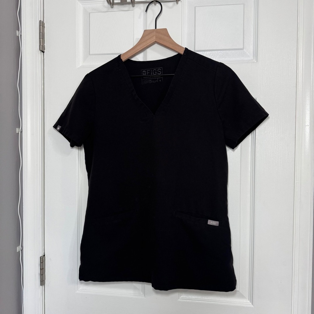 FIGS Black Scrub Top Women's Small Nursing medical healthcare Pocket
